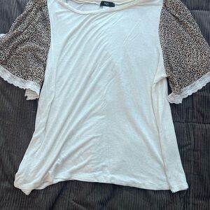 White and Brown Leopard Sleeve Women's Top